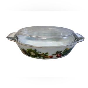 Vintage 1960s Pyrex Jaj Lidded Oval Casserole Dish Vegetable Pattern